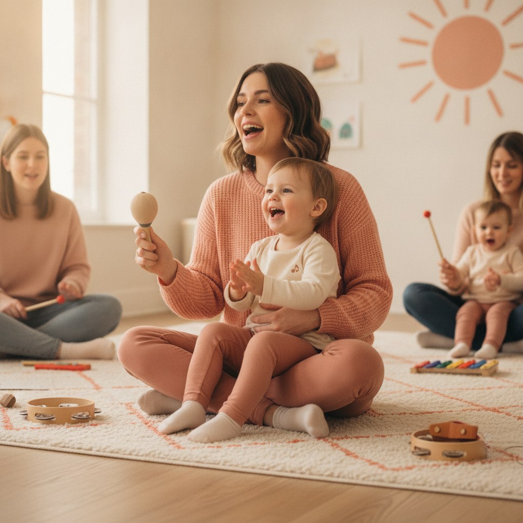 Anne ve çocuk birlikte şarkı söylüyor
